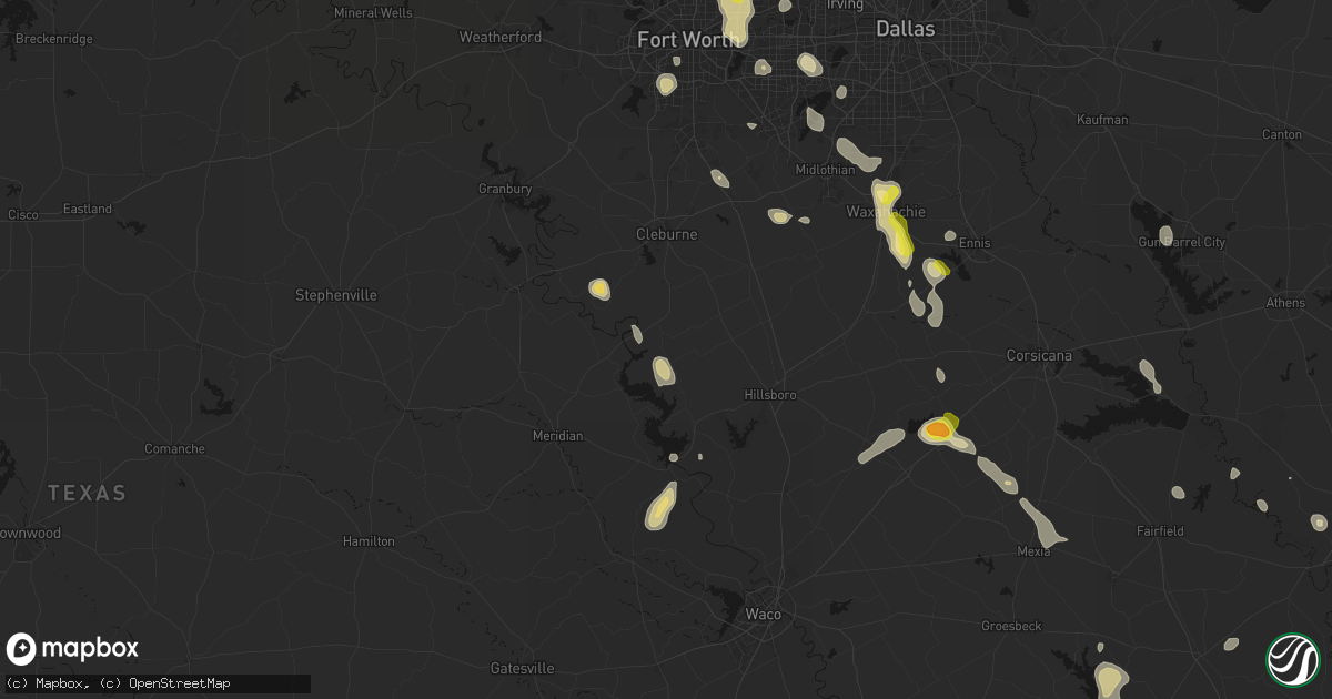 Hail map in Blum, TX on May 25, 2026