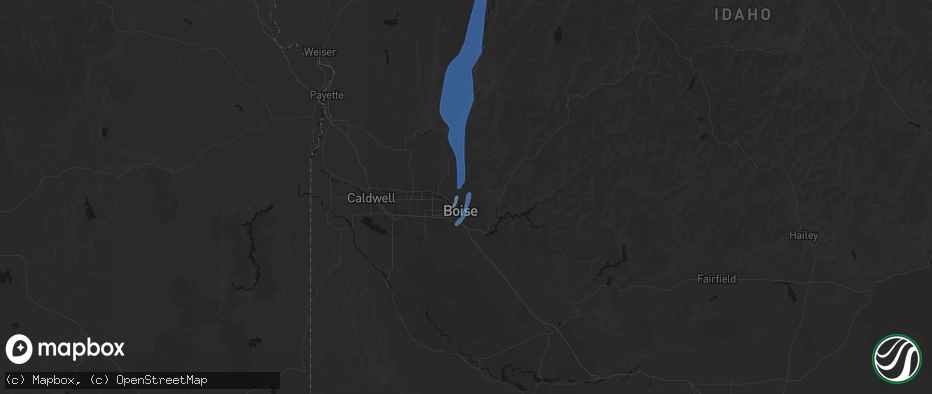 Hail map in Boise, ID on May 25, 2026