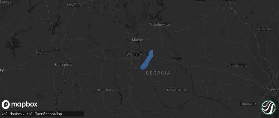 Hail map in Bonaire, GA on May 25, 2026
