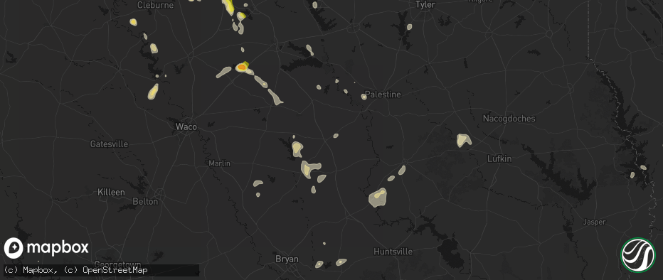 Hail map in Buffalo, TX on May 25, 2026