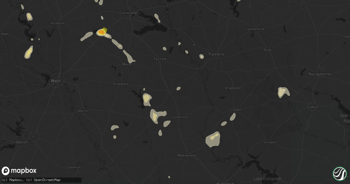 Hail map in Buffalo, TX on May 25, 2026