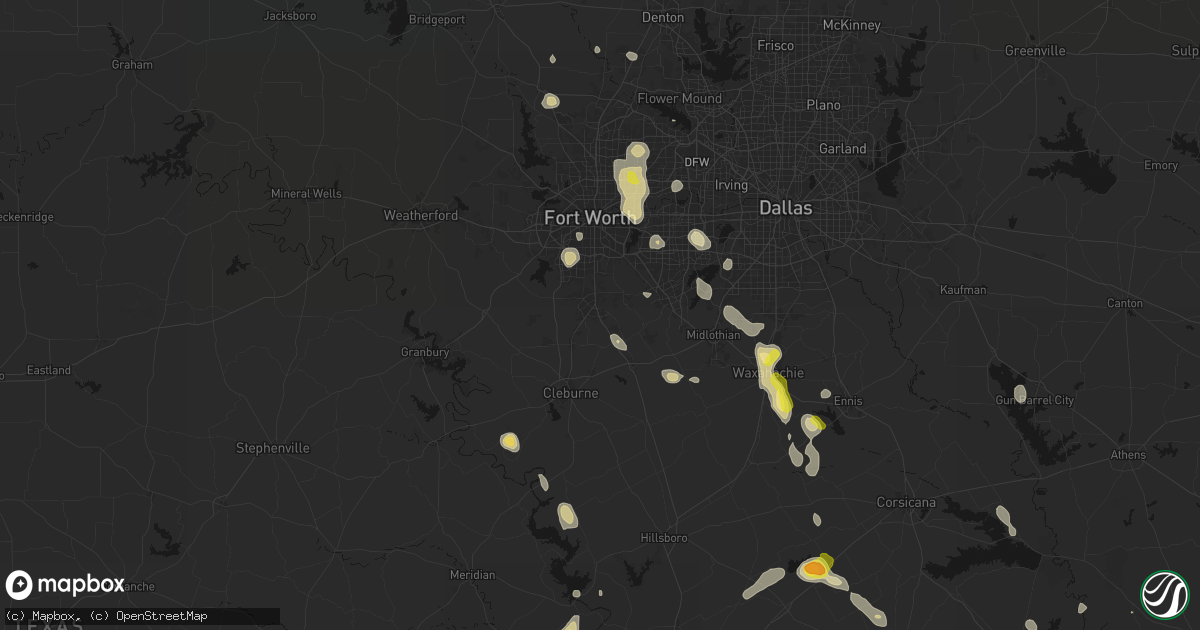 Hail map in Burleson, TX on May 25, 2026