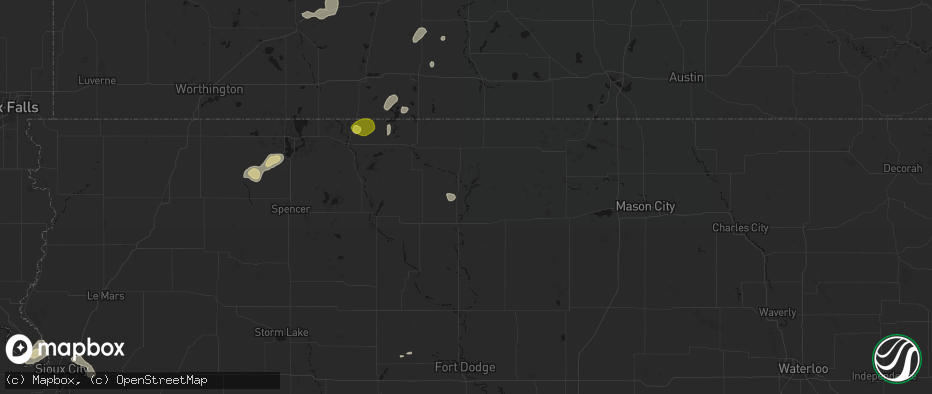 Hail map in Burt, IA on May 25, 2026