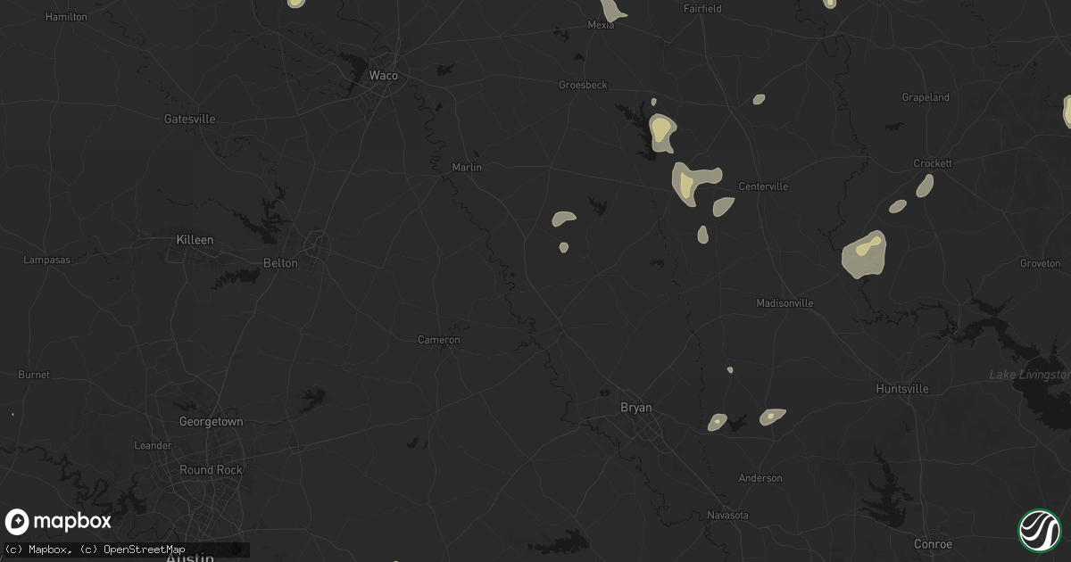Hail map in Calvert, TX on May 25, 2026