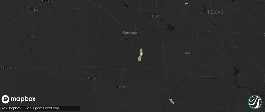 Hail map in Christoval, TX on May 25, 2026