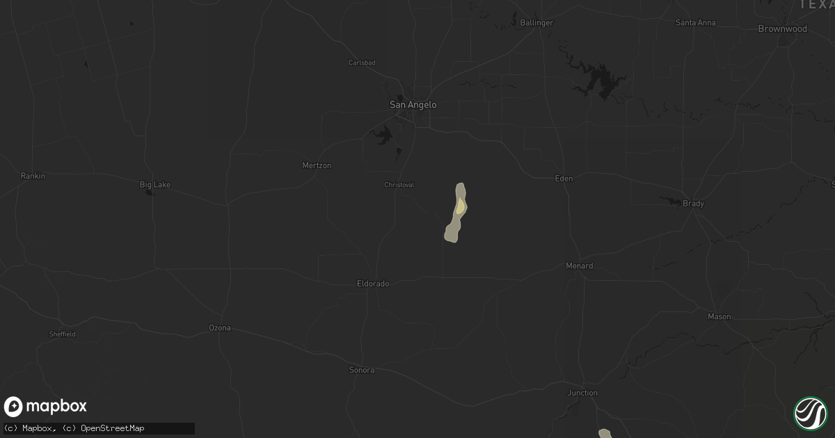 Hail map in Christoval, TX on May 25, 2026