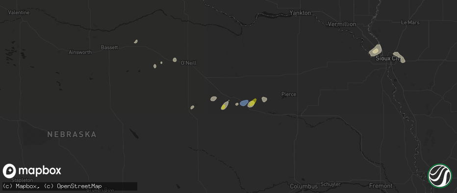 Hail map in Clearwater, NE on May 25, 2026
