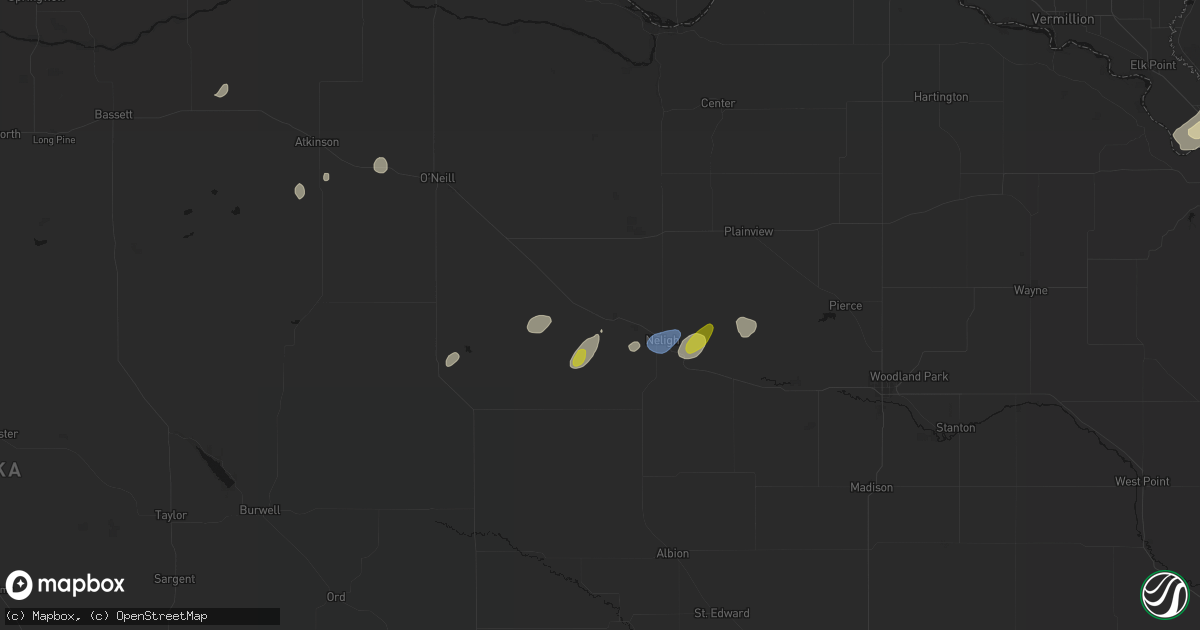 Hail map in Clearwater, NE on May 25, 2026
