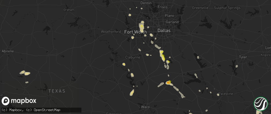 Hail map in Cleburne, TX on May 25, 2026