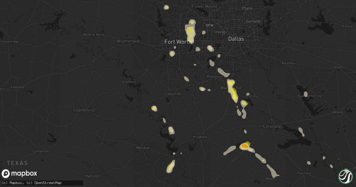 Hail map in Cleburne, TX on May 25, 2026