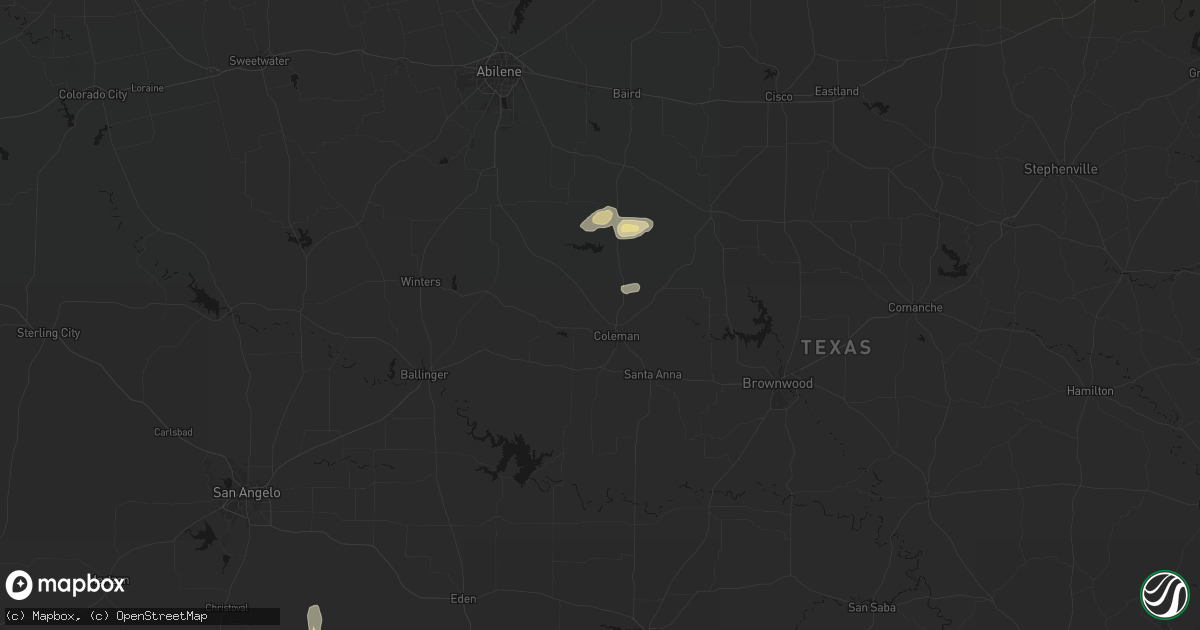 Hail map in Coleman, TX on May 25, 2026