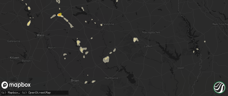 Hail map in Crockett, TX on May 25, 2026