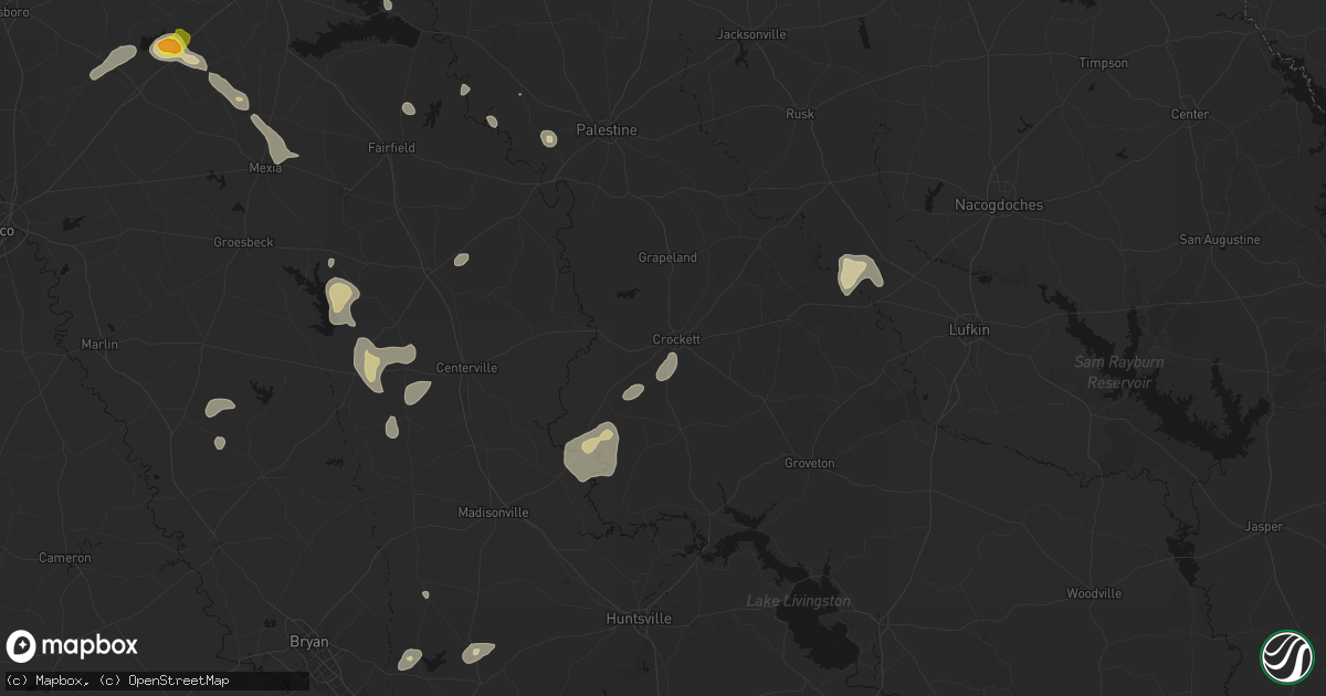 Hail map in Crockett, TX on May 25, 2026