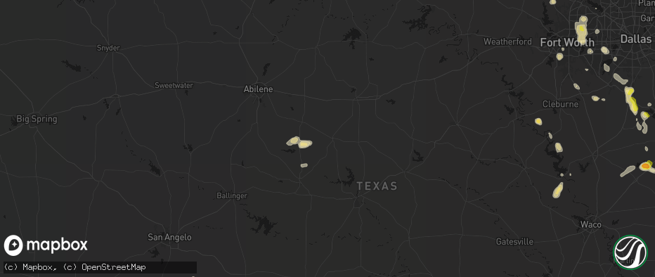 Hail map in Cross Plains, TX on May 25, 2026