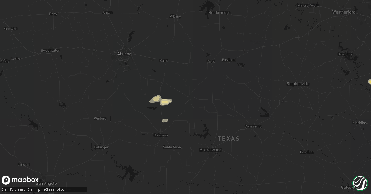 Hail map in Cross Plains, TX on May 25, 2026
