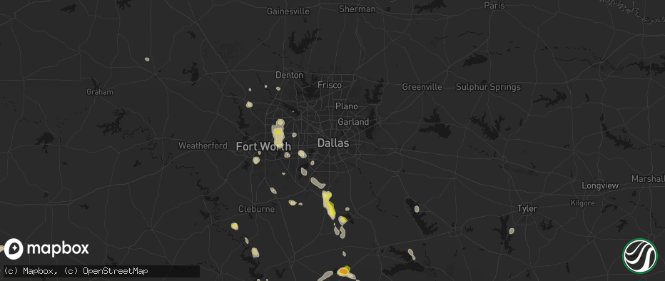 Hail map in Dallas, TX on May 25, 2026