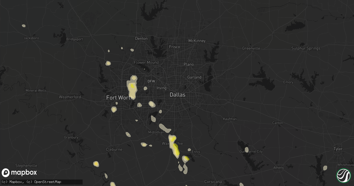 Hail map in Dallas, TX on May 25, 2026