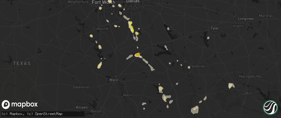 Hail map in Dawson, TX on May 25, 2026