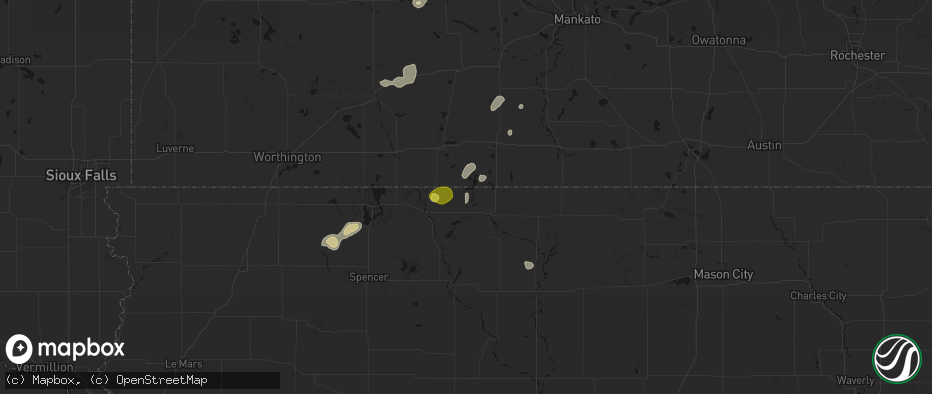 Hail map in Dolliver, IA on May 25, 2026