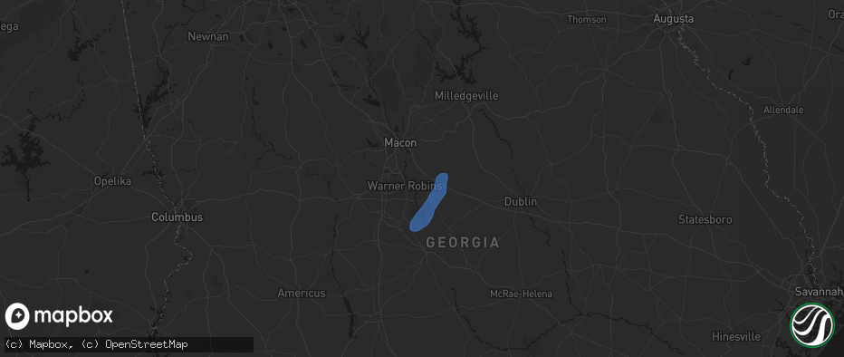 Hail map in Dry Branch, GA on May 25, 2026