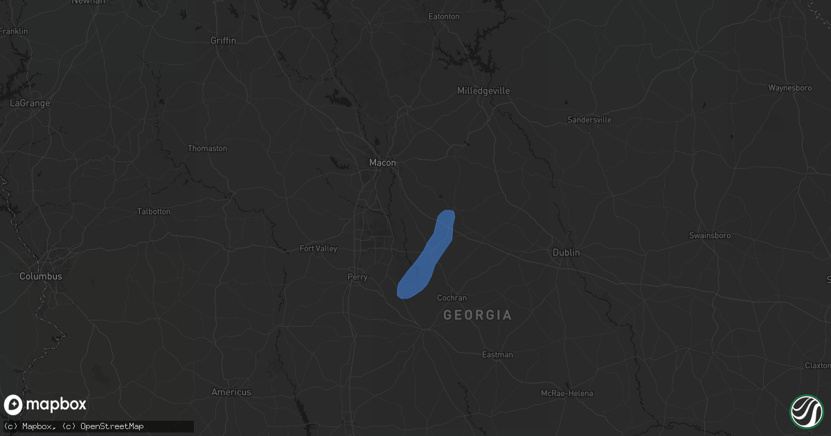 Hail map in Dry Branch, GA on May 25, 2026
