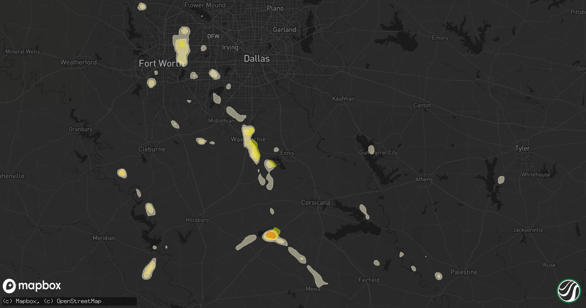 Hail map in Ennis, TX on May 25, 2026
