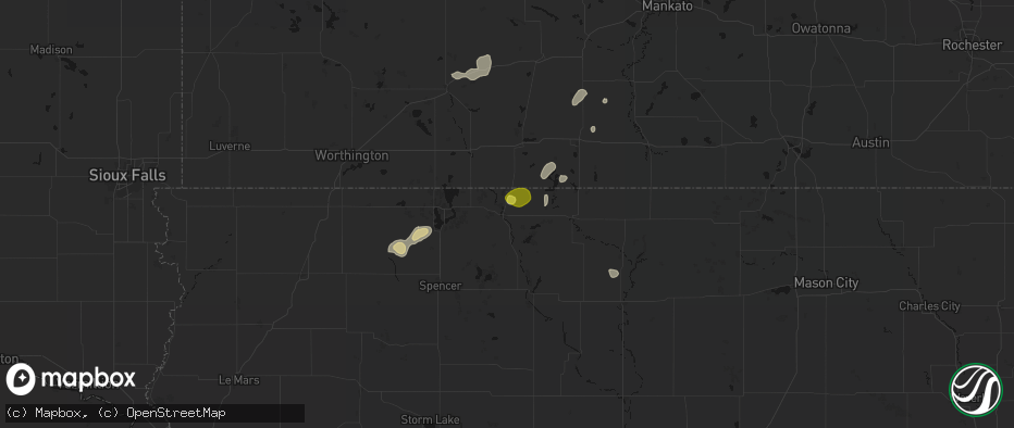 Hail map in Estherville, IA on May 25, 2026