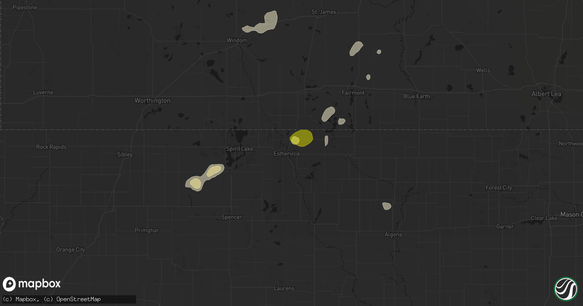 Hail map in Estherville, IA on May 25, 2026