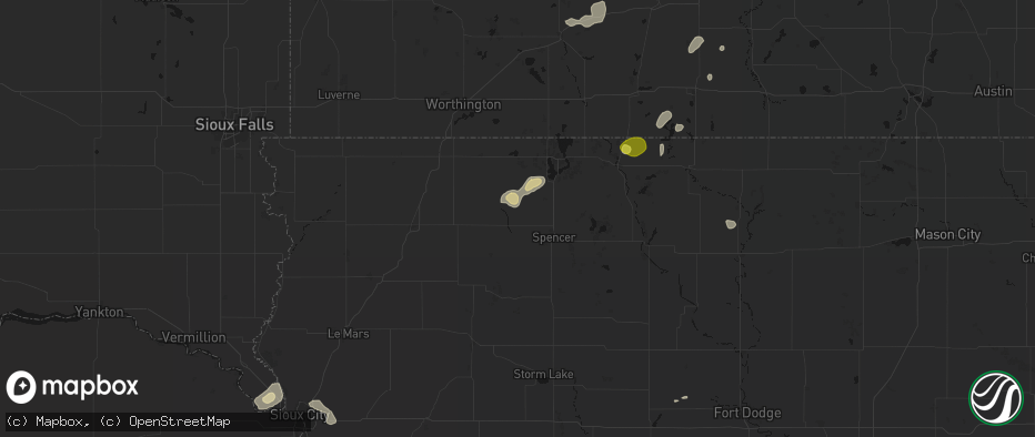 Hail map in Everly, IA on May 25, 2026