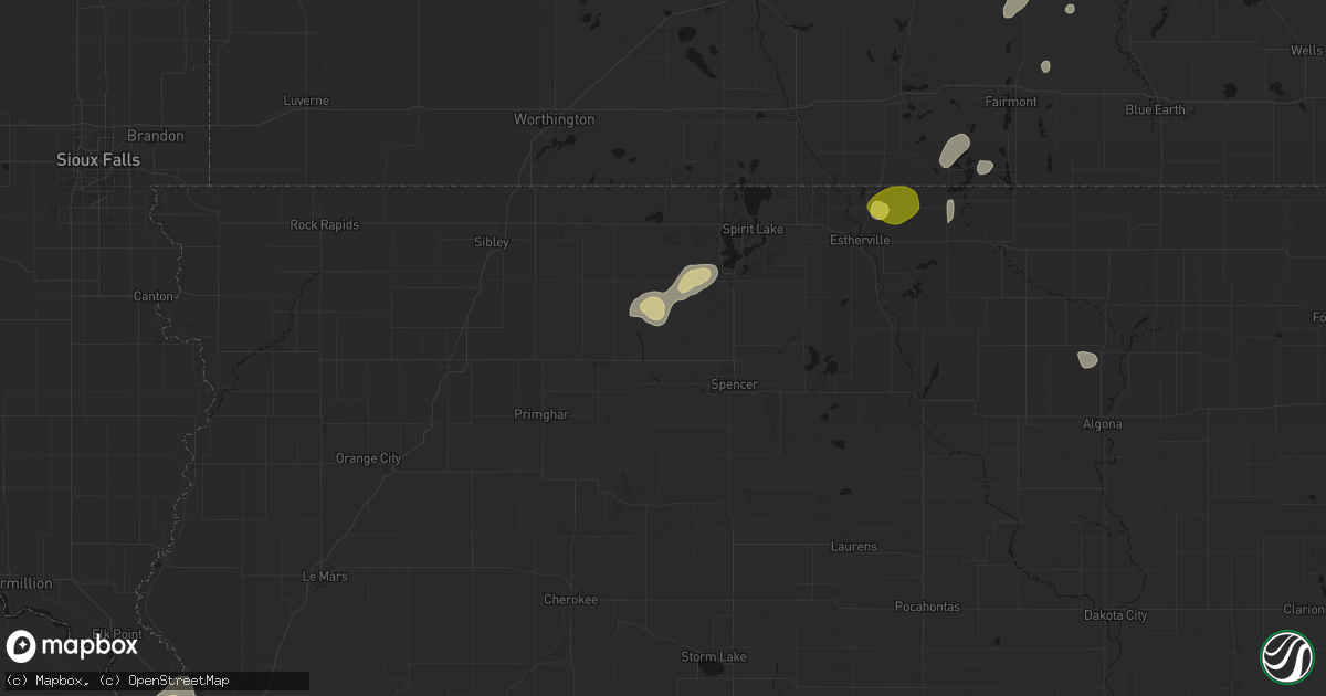 Hail map in Everly, IA on May 25, 2026