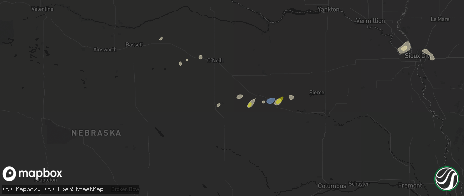 Hail map in Ewing, NE on May 25, 2026