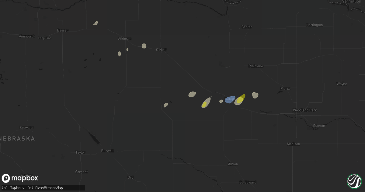 Hail map in Ewing, NE on May 25, 2026