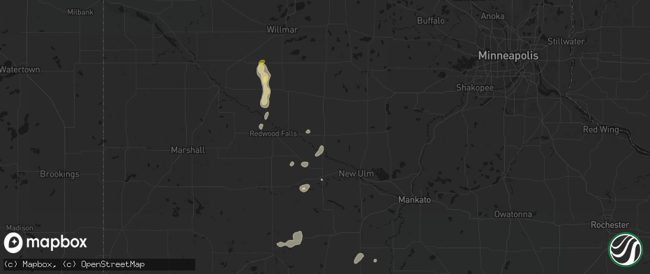 Hail map in Fairfax, MN on May 25, 2026