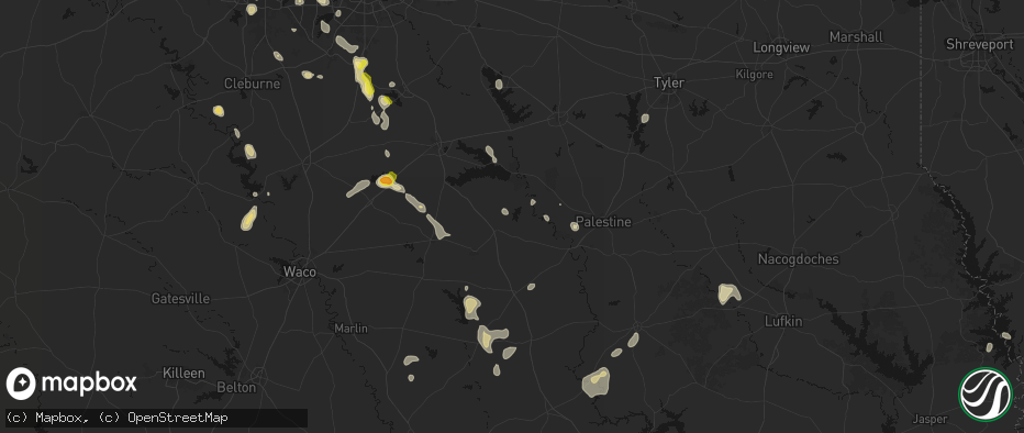 Hail map in Fairfield, TX on May 25, 2026