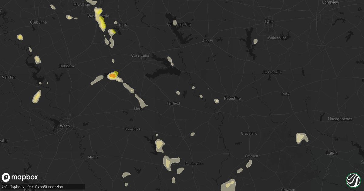 Hail map in Fairfield, TX on May 25, 2026