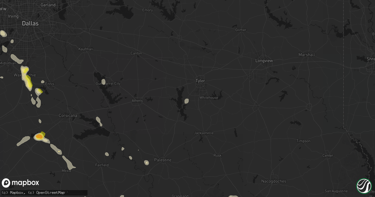 Hail map in Flint, TX on May 25, 2026