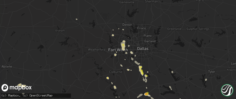 Hail map in Fort Worth, TX on May 25, 2026