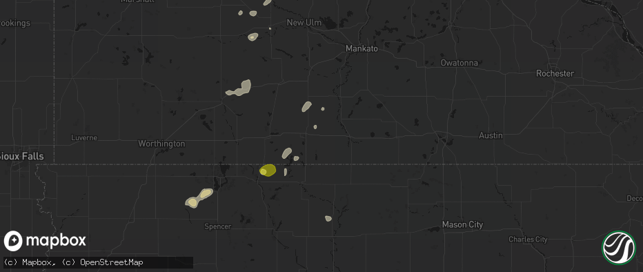 Hail map in Granada, MN on May 25, 2026