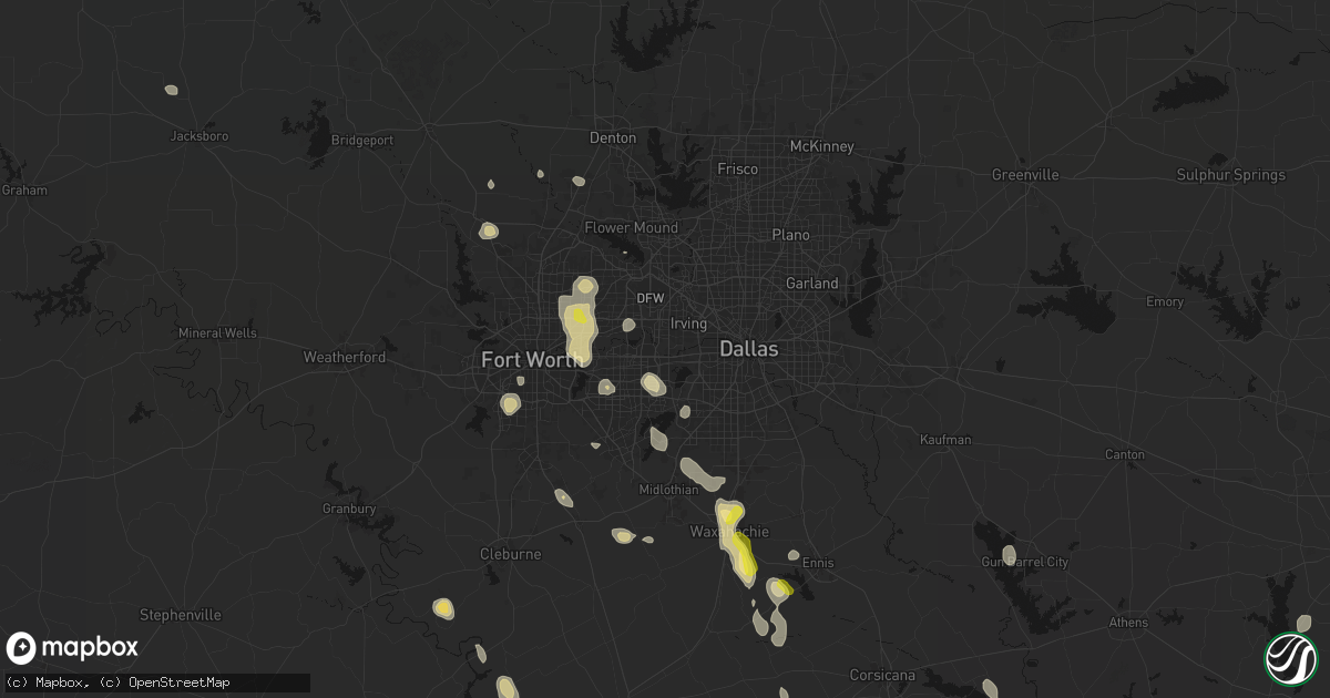 Hail map in Grand Prairie, TX on May 25, 2026