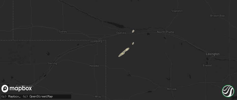 Hail map in Grant, NE on May 25, 2026
