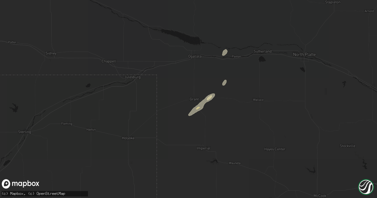 Hail map in Grant, NE on May 25, 2026