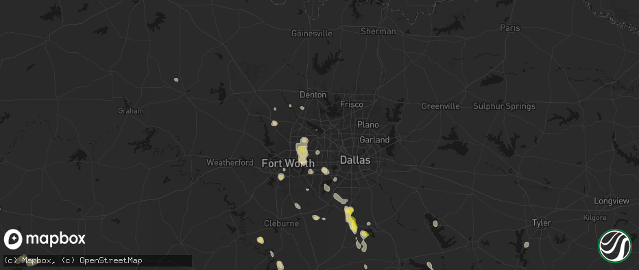 Hail map in Grapevine, TX on May 25, 2026