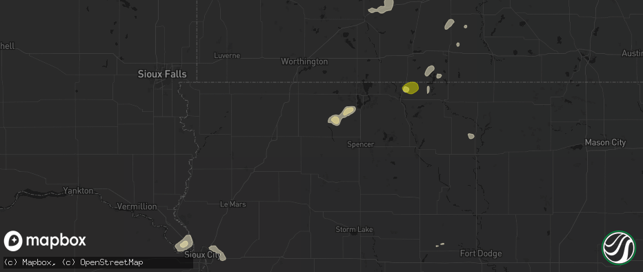 Hail map in Hartley, IA on May 25, 2026