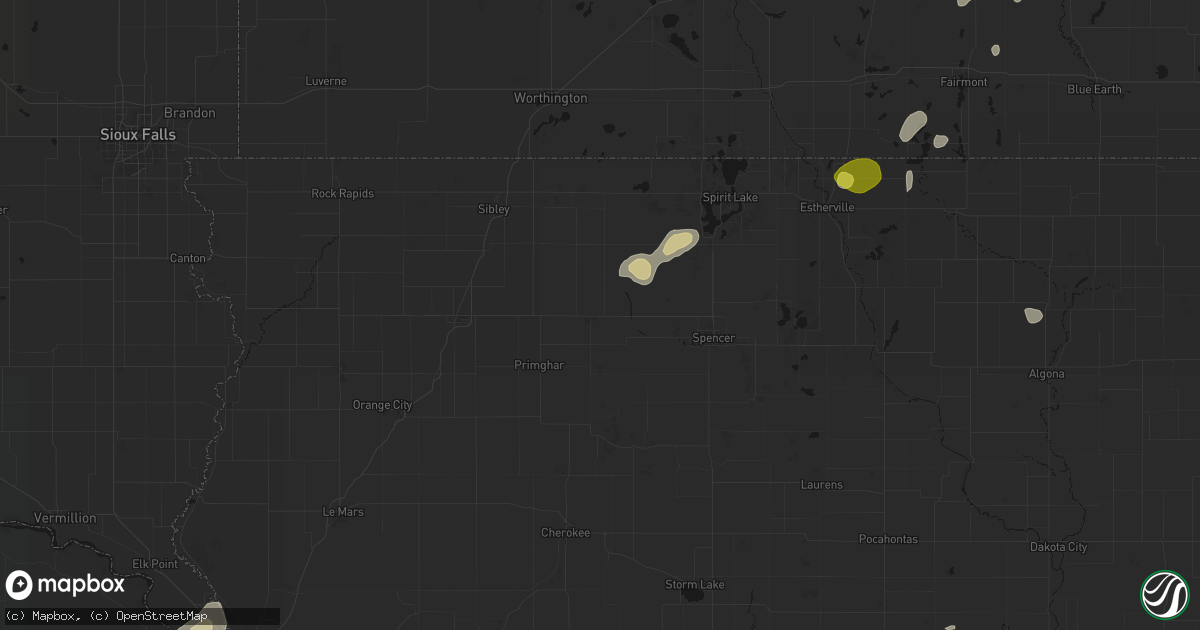 Hail map in Hartley, IA on May 25, 2026