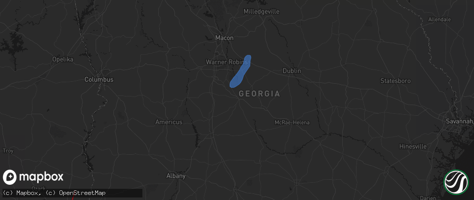 Hail map in Hawkinsville, GA on May 25, 2026