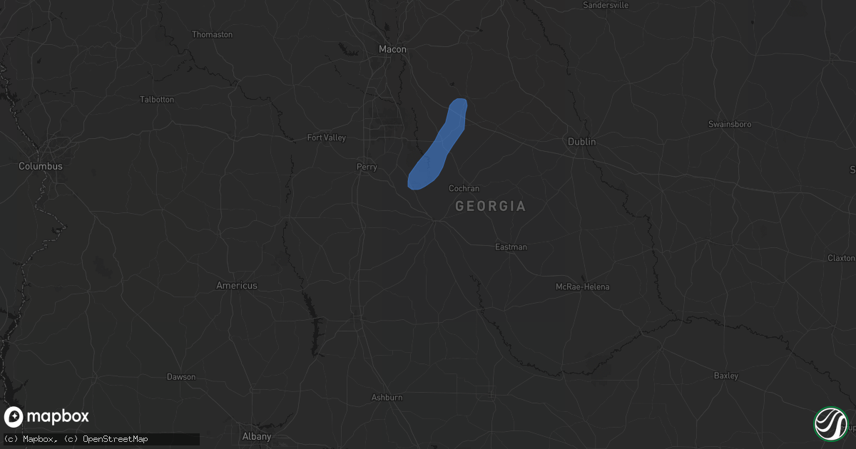 Hail map in Hawkinsville, GA on May 25, 2026