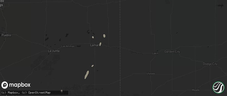 Hail map in Holly, CO on May 25, 2026