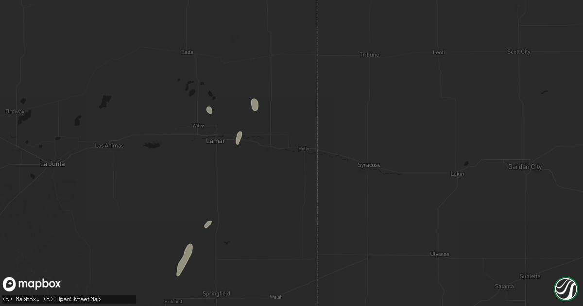 Hail map in Holly, CO on May 25, 2026