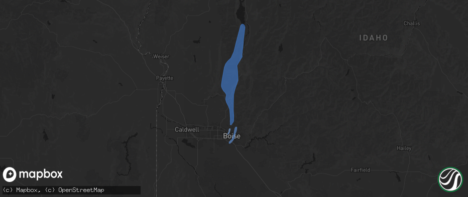 Hail map in Horseshoe Bend, ID on May 25, 2026