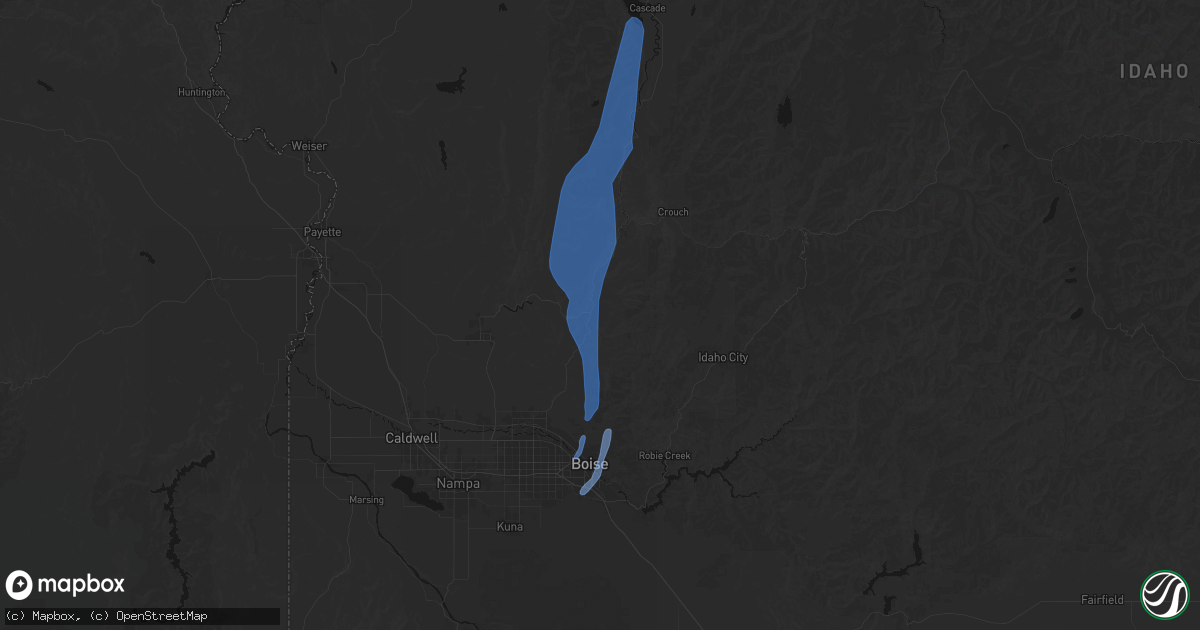 Hail map in Horseshoe Bend, ID on May 25, 2026